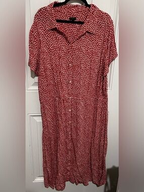 Talbots Plus Womens Button Down Maxi Dress Size 22W Red & White Abstract Leopard